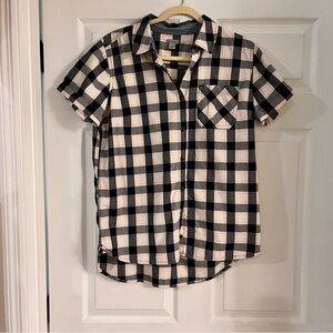 Carhartt short sleeve button down plaid cotton women’s shirt large blue pink